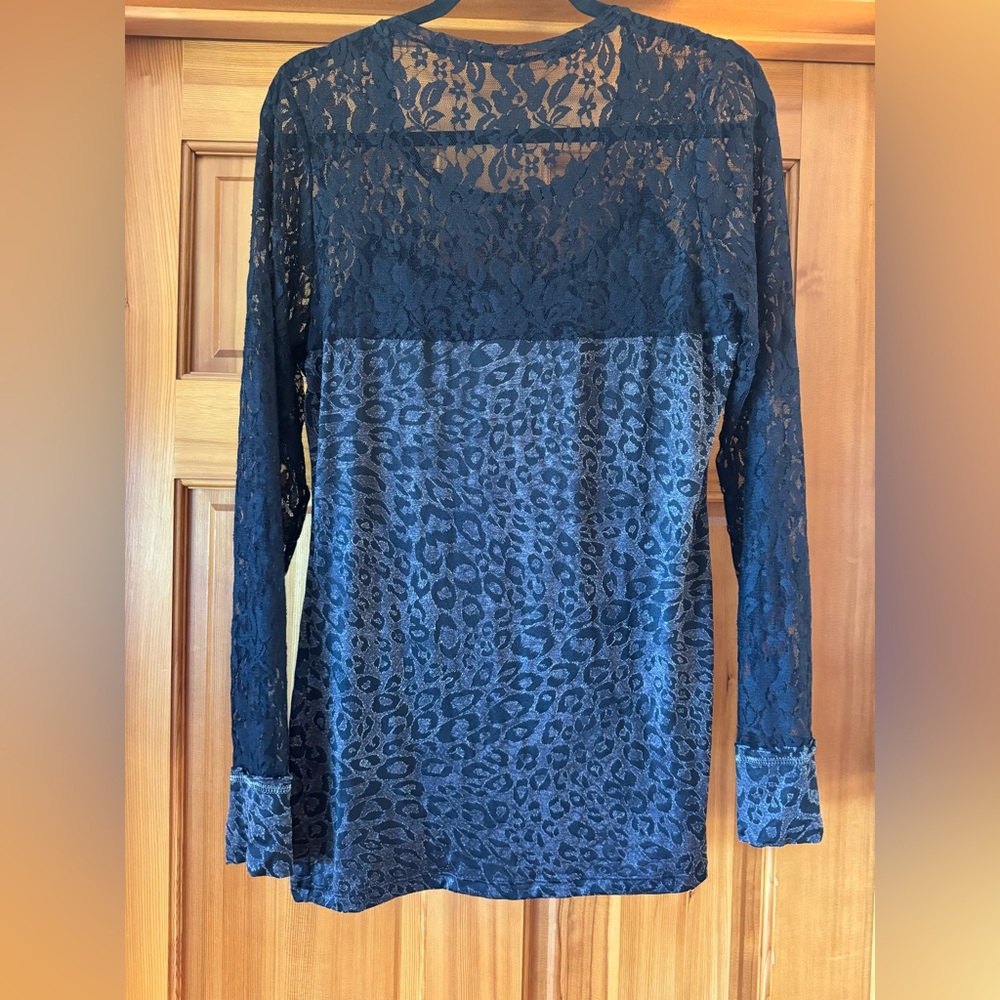 Buckle Black Long Sleeve Lace Blouse